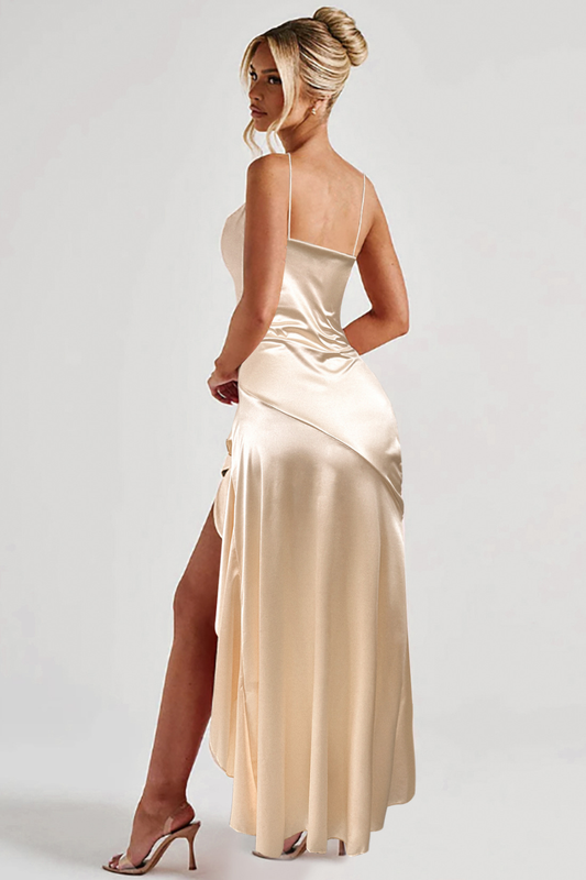 Asymmetric Ruffle Split Maxi Dress