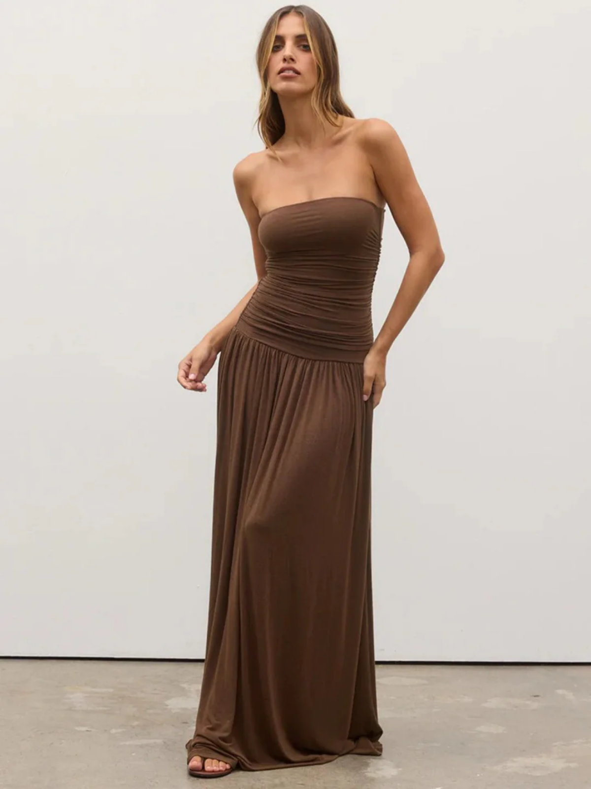 Pleated Tube Top Long Dress