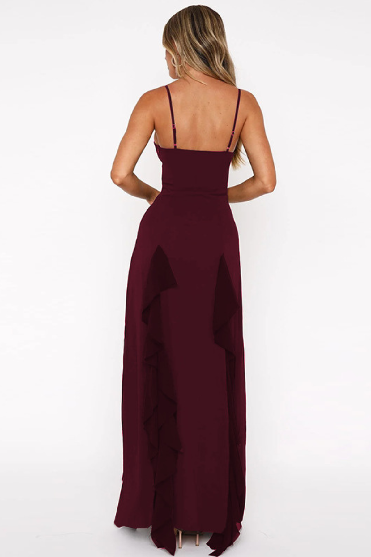 Long Ruffle Slit Dress
