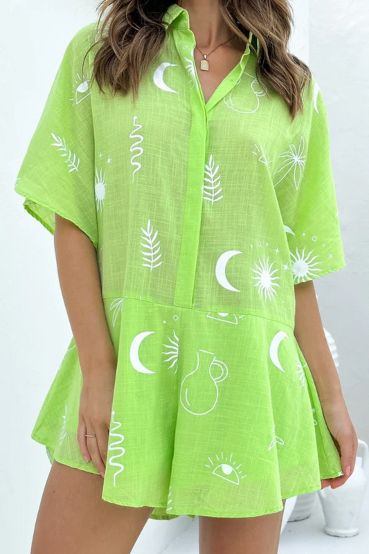 Graphic Collared Button-Up Romper