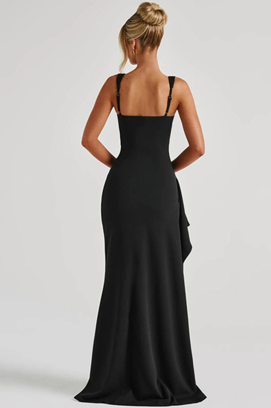 Asymmetric Ruffled Strap Maxi Dress