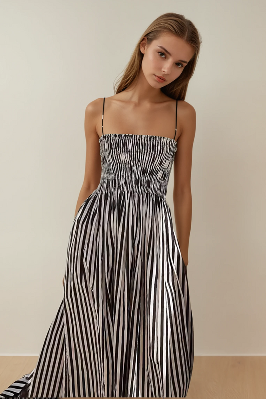 Striped Smocked Midi Cami Dress