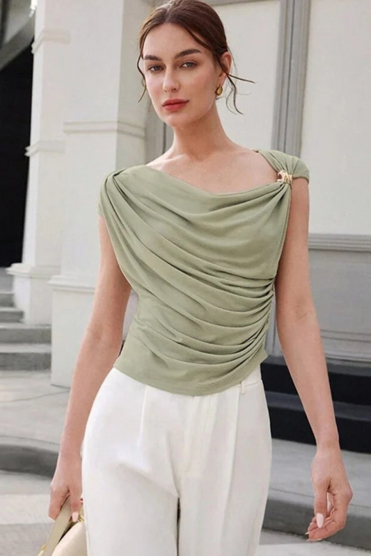 One-Shoulder Asymmetric Ruched Crop Top