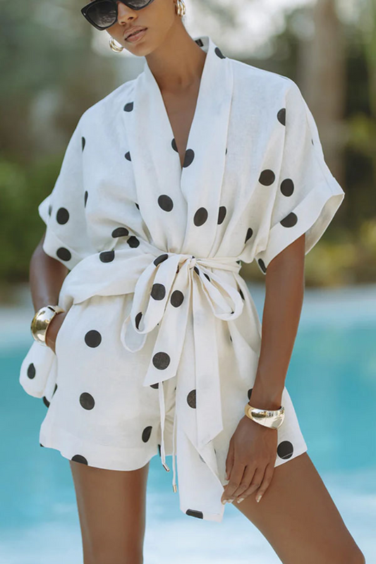 Elegant Polka Dot Belted Two-Piece Set