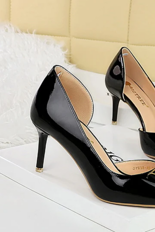 Leather Stiletto Pumps with Metal Buckle
