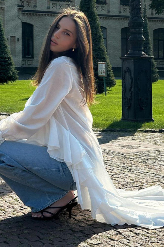 V-Neck Longline Ruffle Top