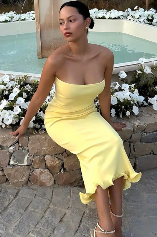 Strapless Ruffle Maxi Bodycon Dress