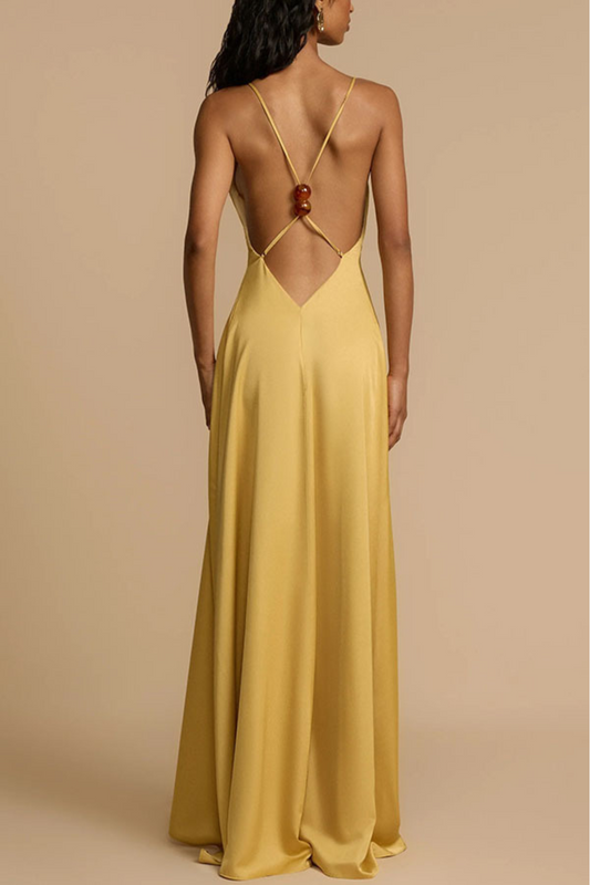 Satin Backless Cutout Maxi Dress