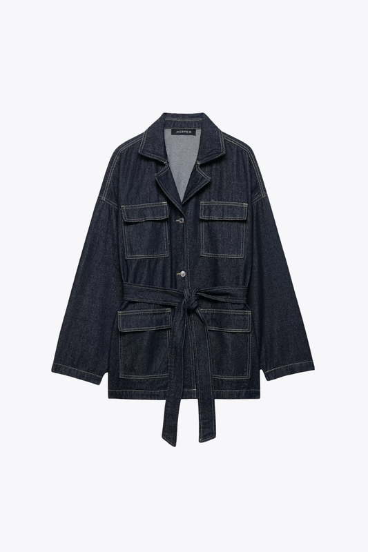 Belted Long Denim Jacket