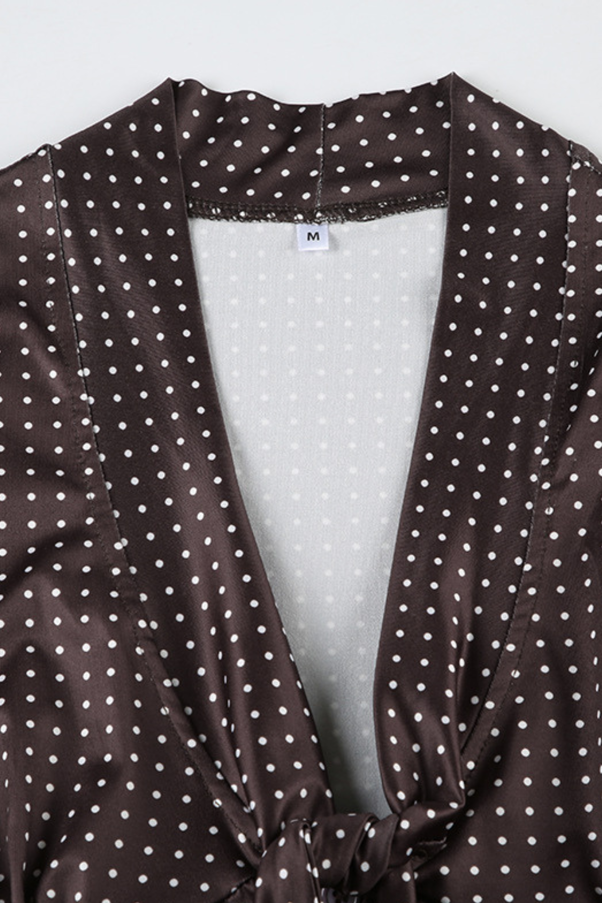 Polka Dot Ruched Tie Neck Blouse