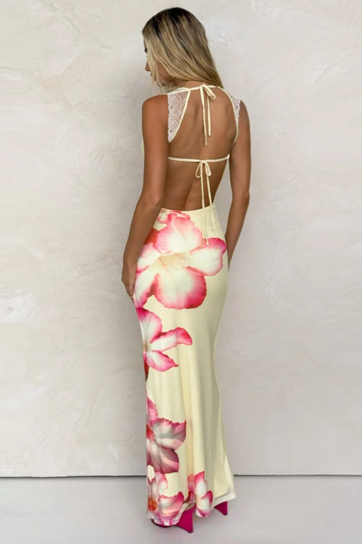 Summer Floral Lace Strap Long Dress