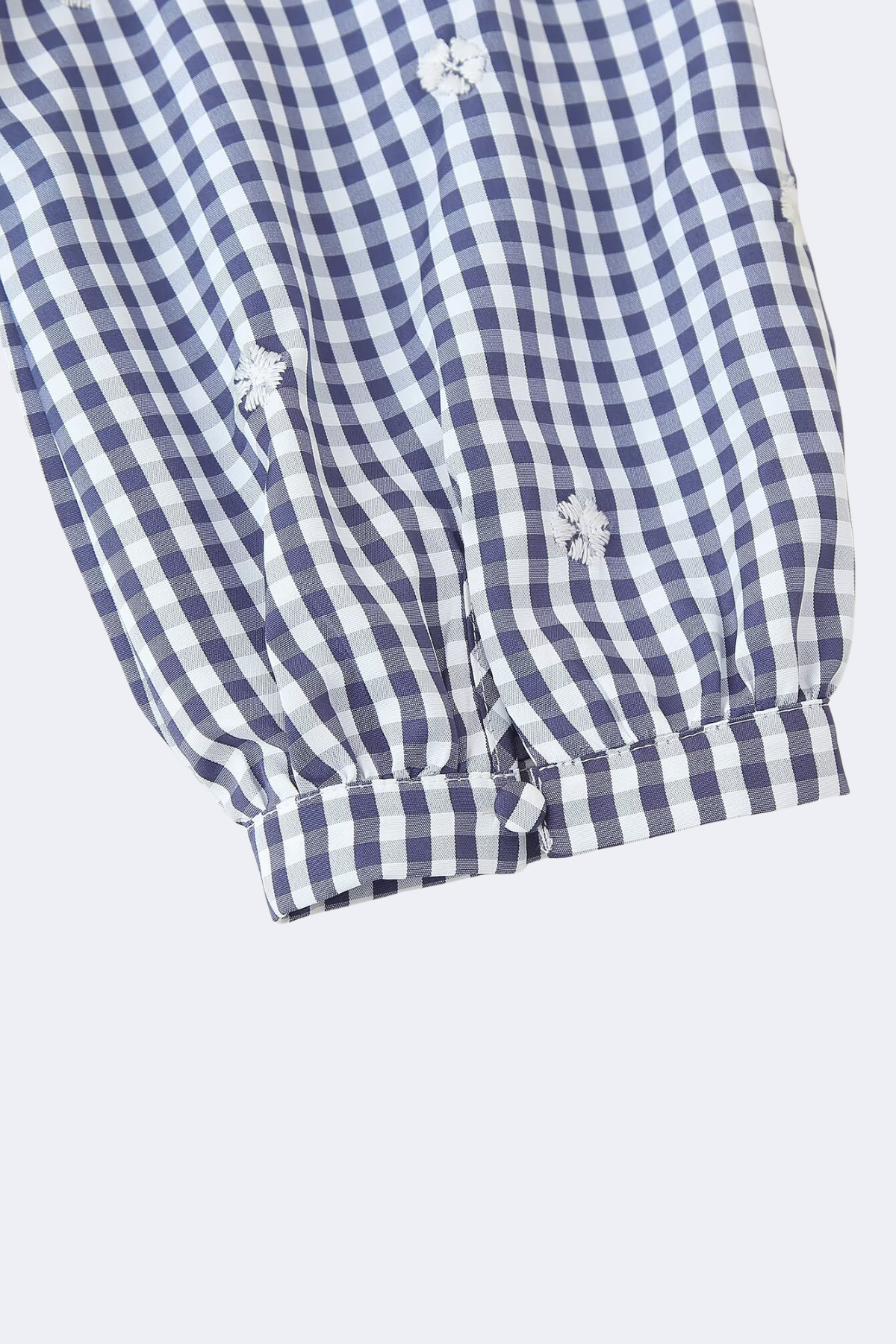 Embroidered Check V-Neck Blouse