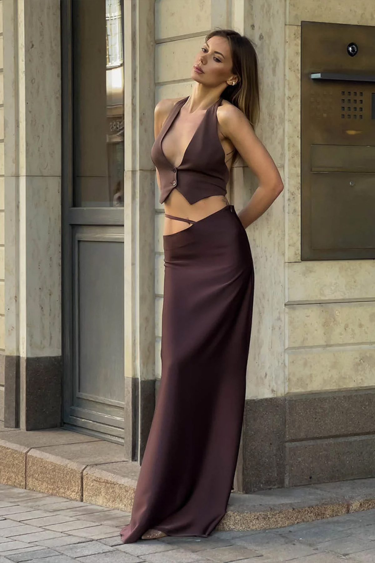 Asymmetric Cutout Maxi Pencil Skirt