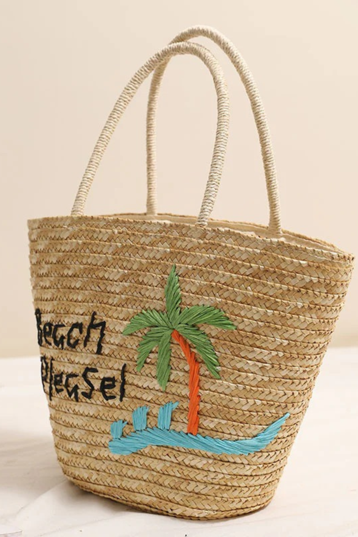 “Beach Please” Straw Shoulder Bag