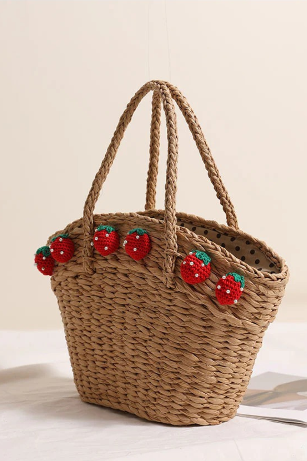 Cute Strawberry Portable Vegetable Basket Straw Bag