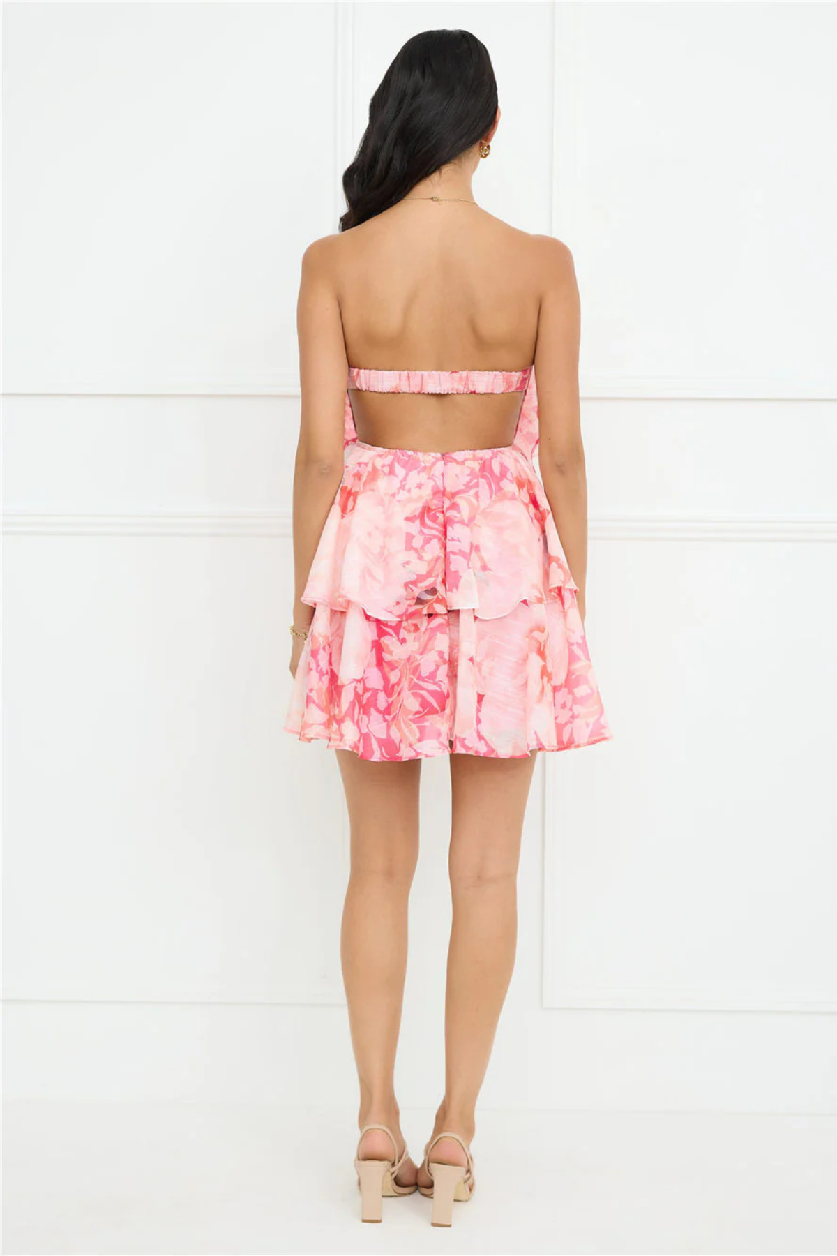 Strapless Tiered Floral Mini Dress