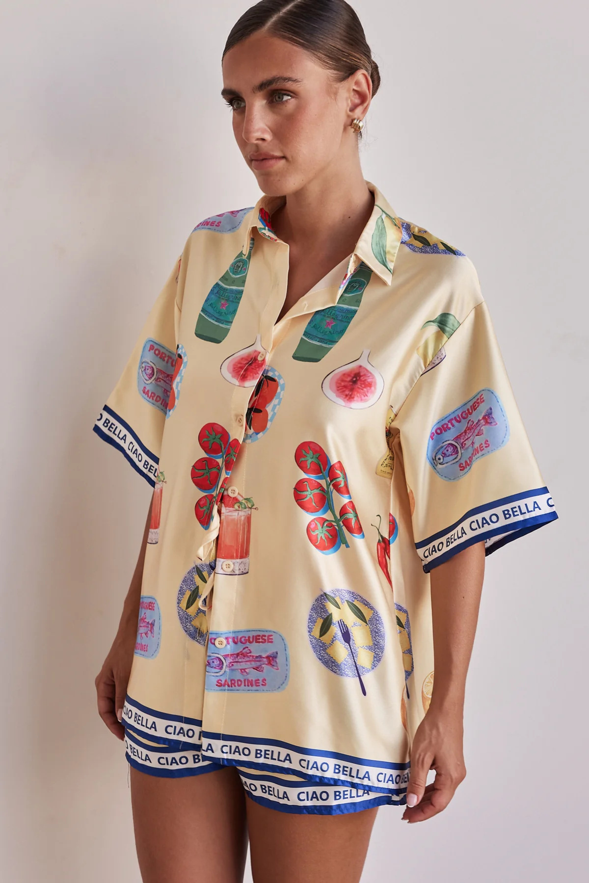 Graphic Collared Button-Down Shirt & Shorts Set
