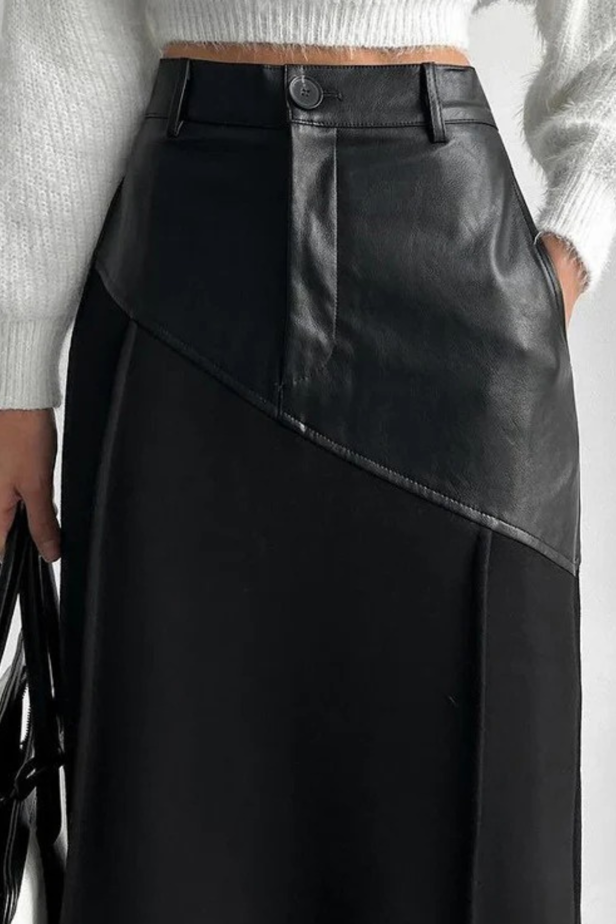 Retro Faux Leather High-Waist Slit Skirt