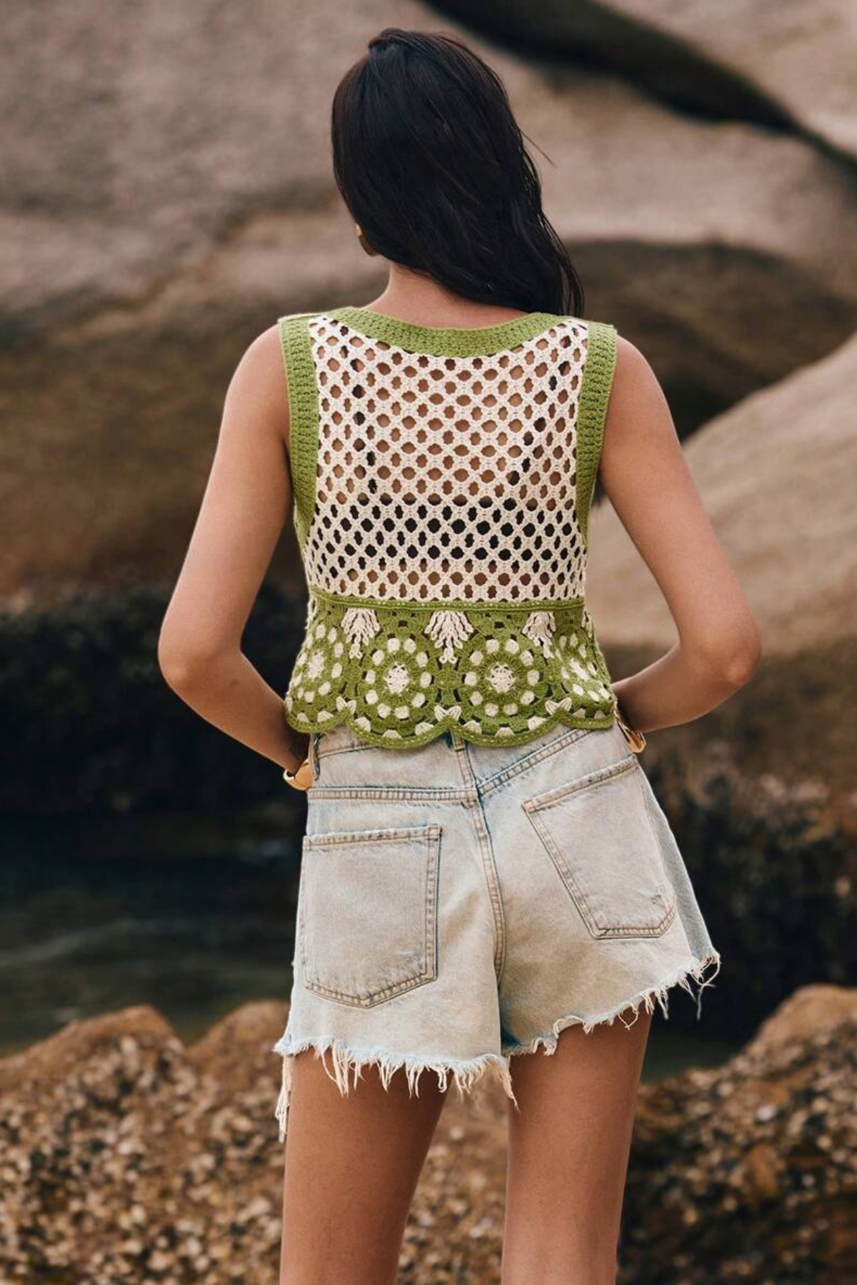 3D Embroidered Floral Crew Neck Tank Top