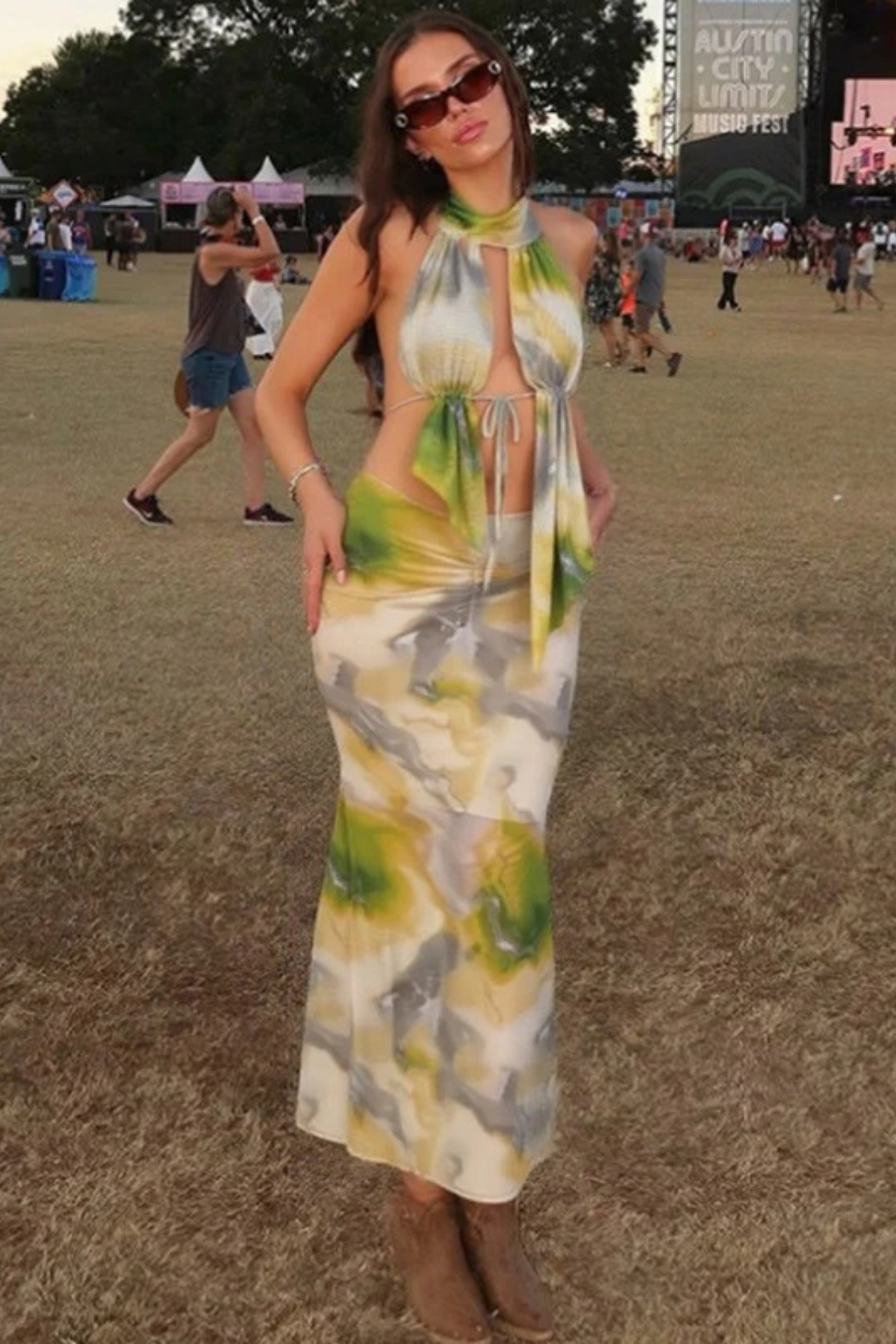 Print Ruched Halter Two-Piece Set