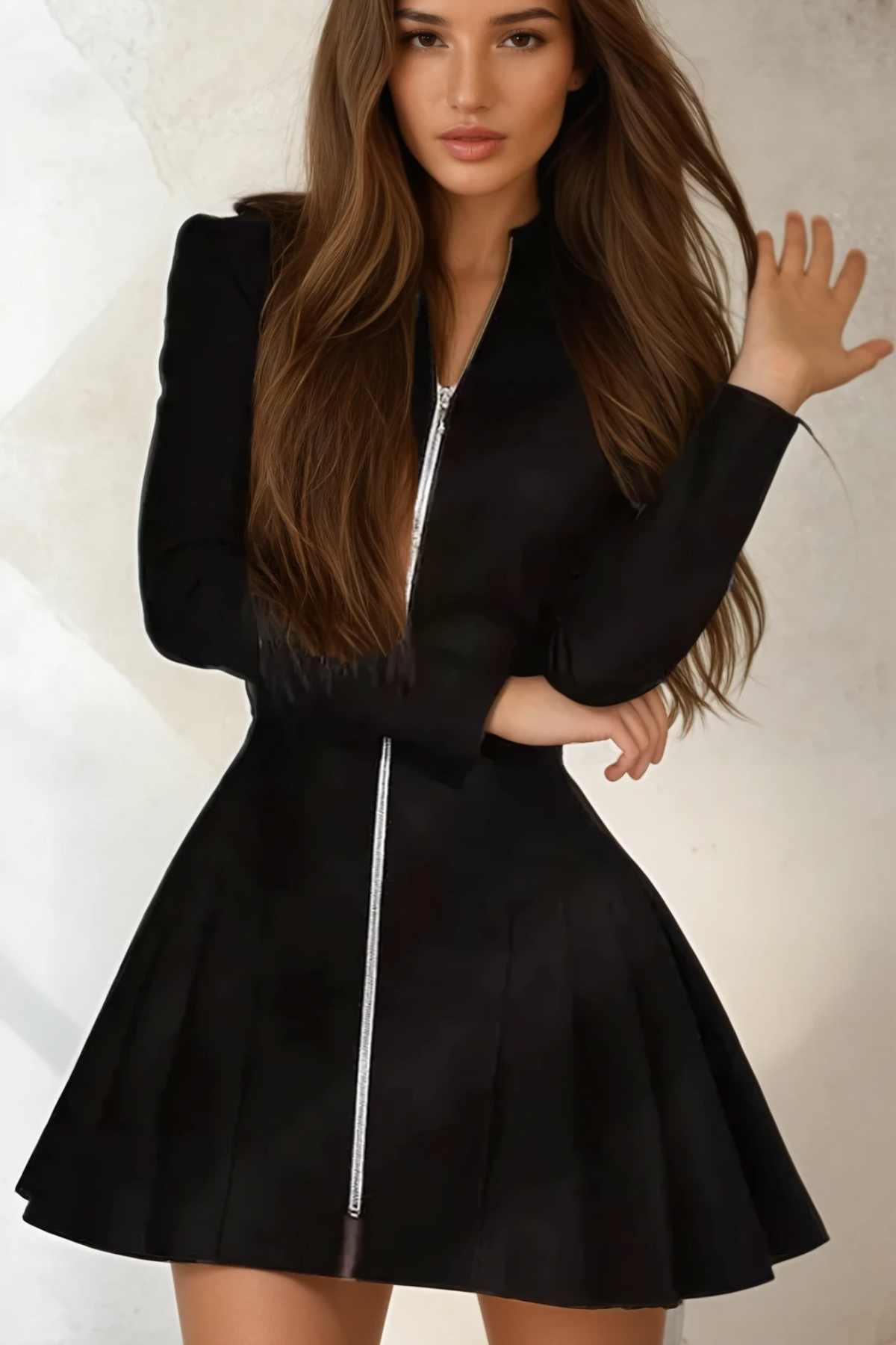 Faux Leather Long Sleeve A-Line Mini Dress