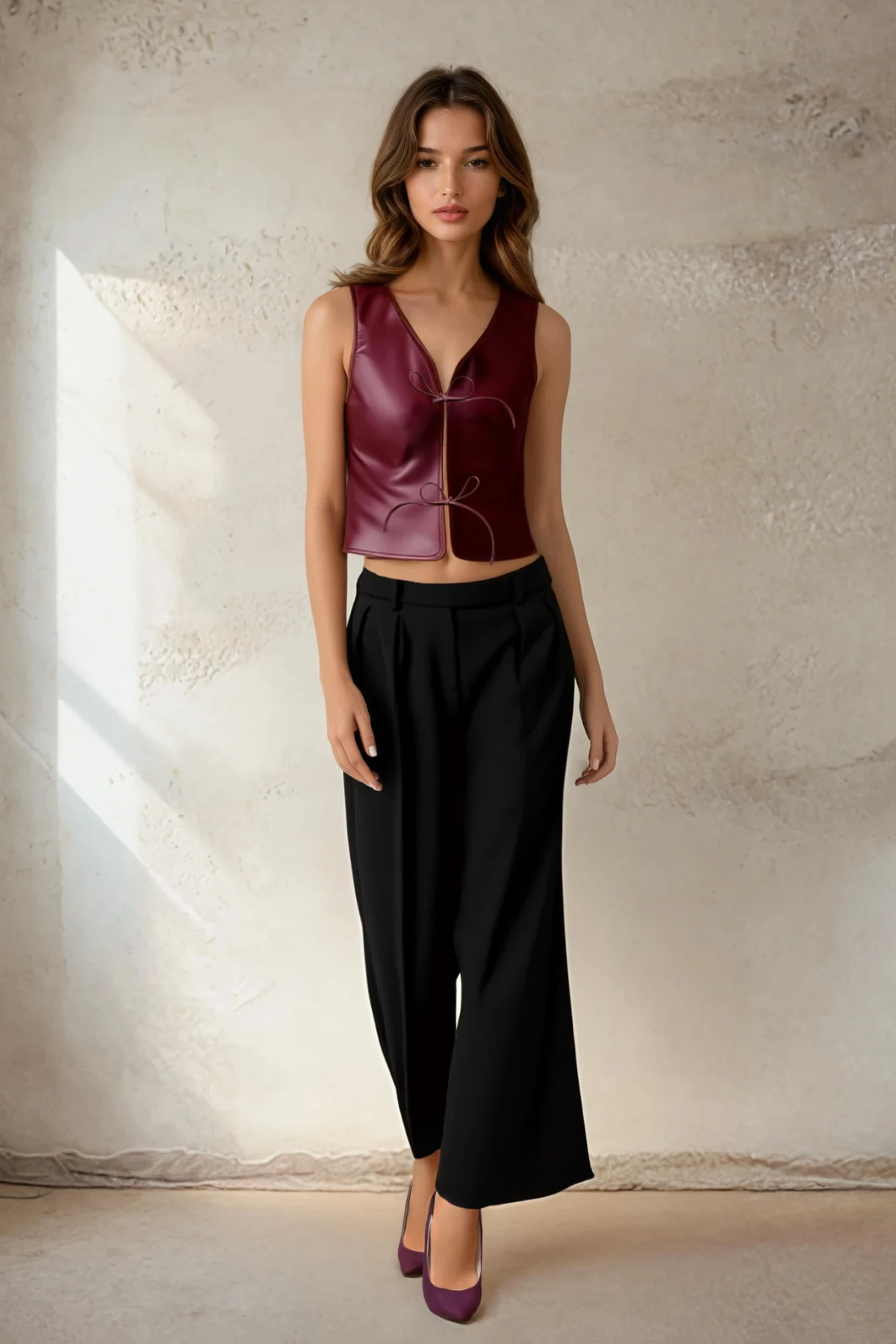 Faux Leather Lace-Up Vest Top