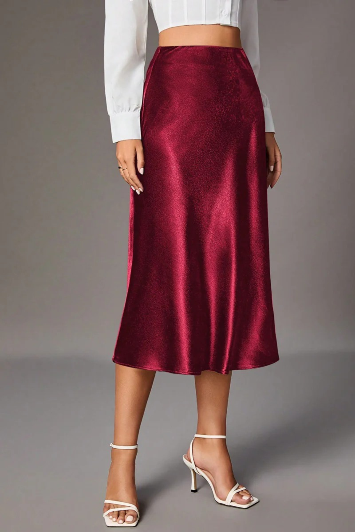 Satin Elegance Zipper Midi Skirt