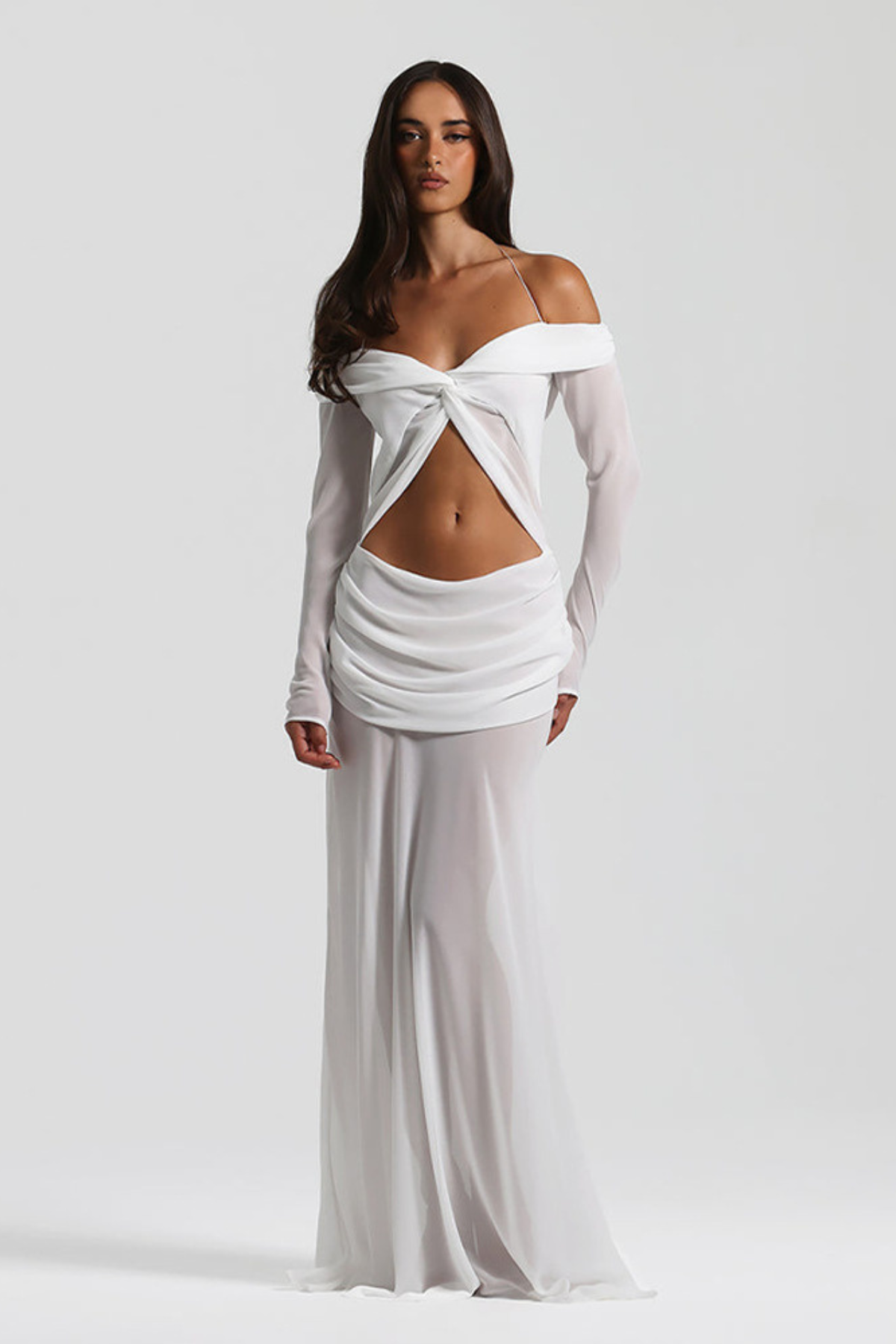 Twisted Chiffon Off-Shoulder Maxi Dress