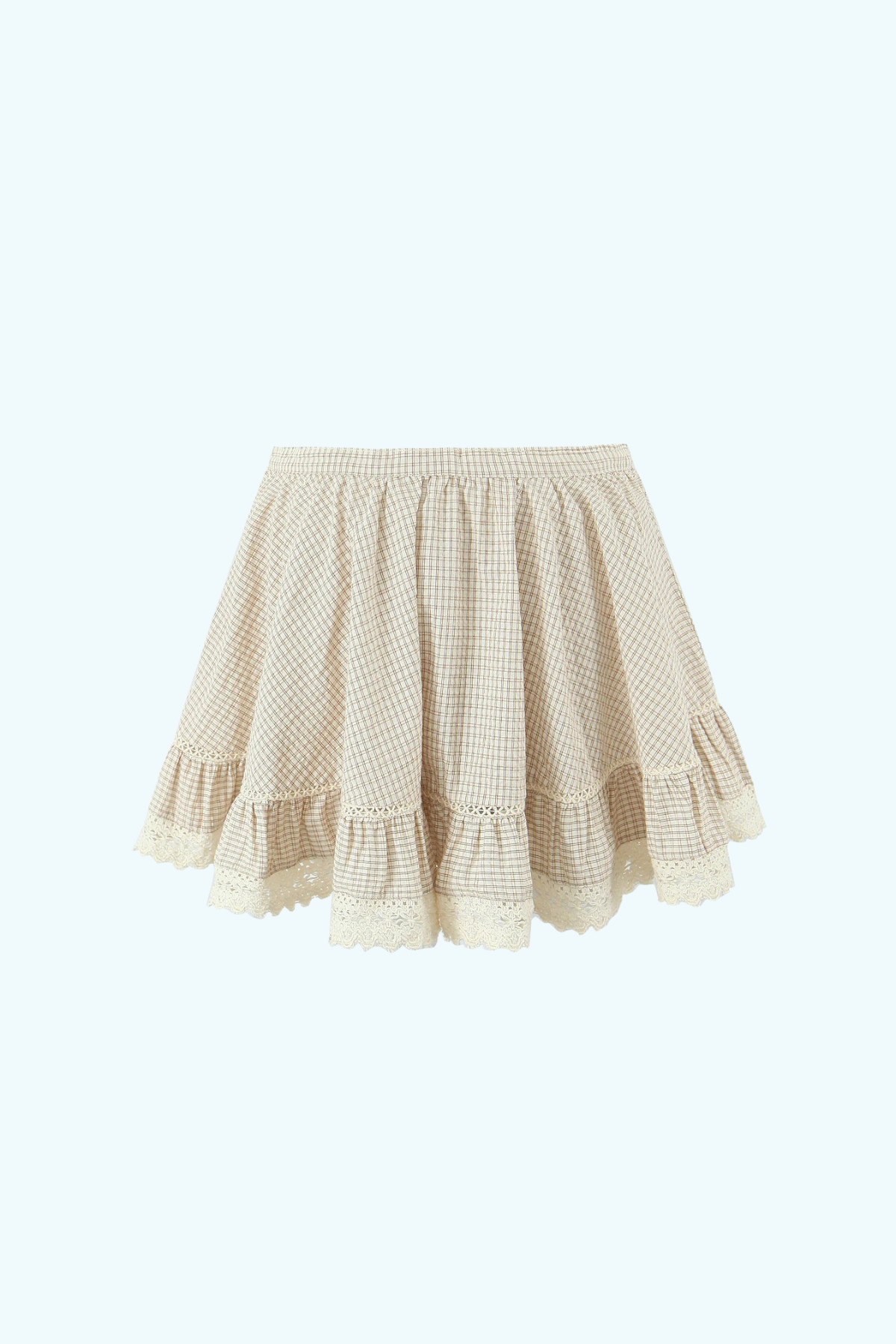 Elegant Gingham Ruffle Embroidery Bottom