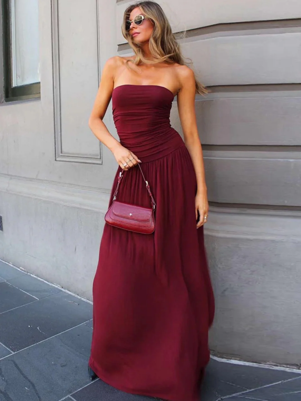 Pleated Tube Top Long Dress