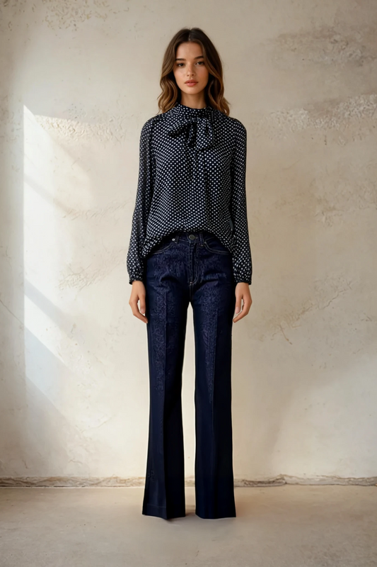 Polka Dot Tie-Neck Cape Blouse