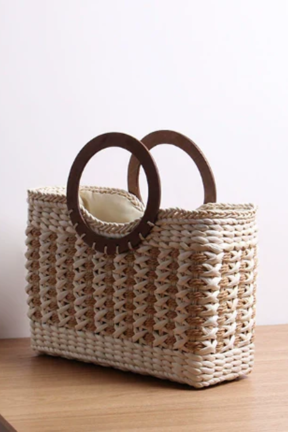 Vintage Stripe Straw Woven Beach Bag