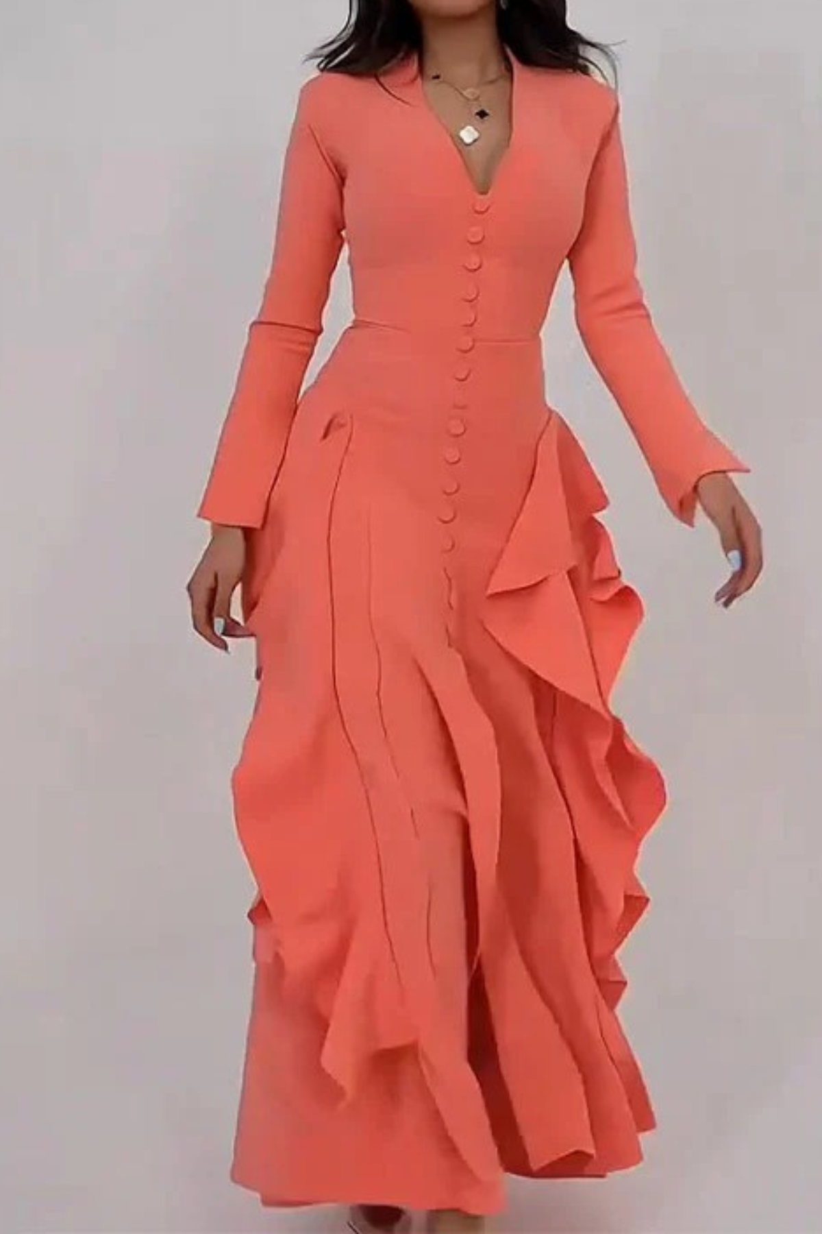 Summer V-Neck Ruffle Slit Dress