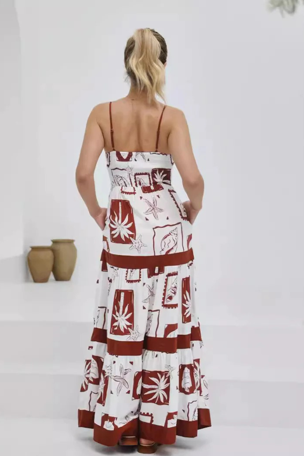 Printed Pocket Spaghetti Strap Maxi Dress