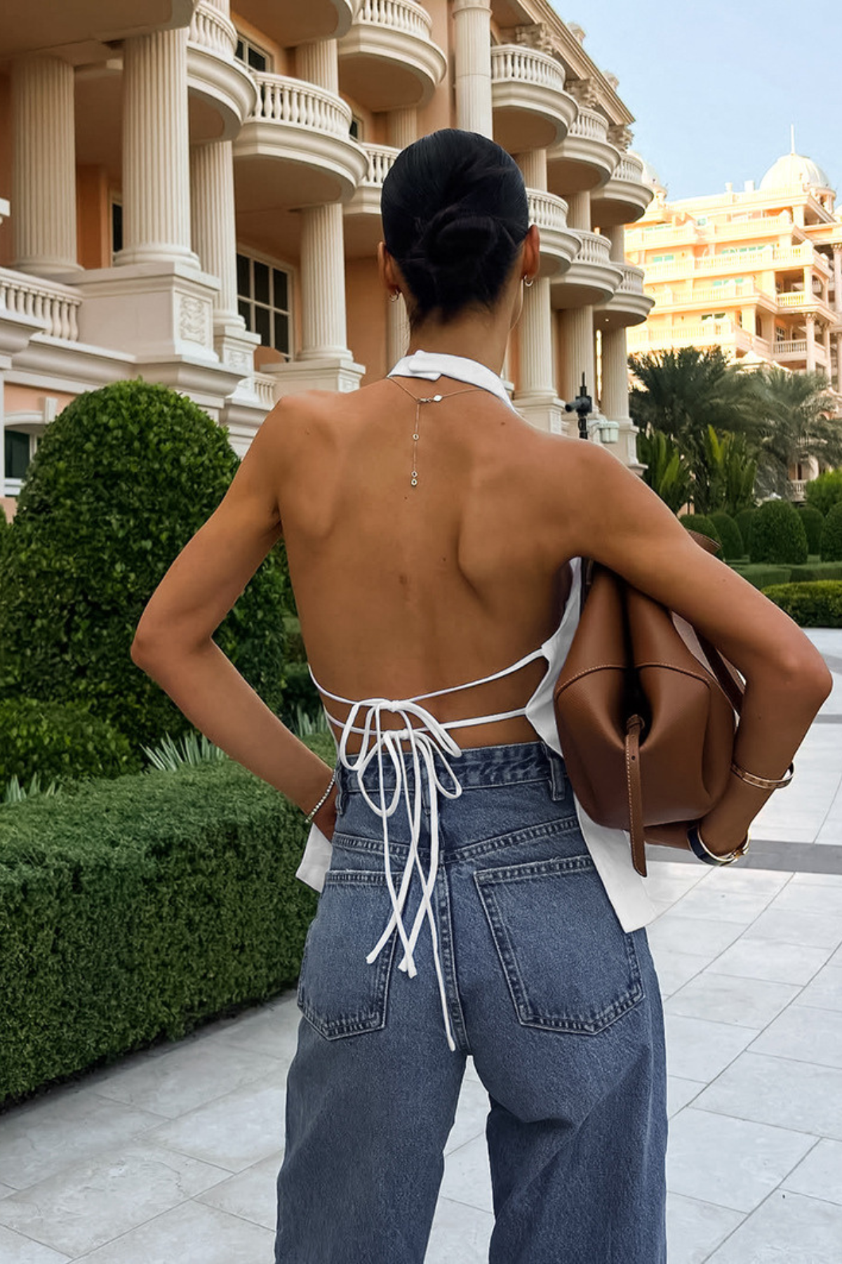 Asymmetric Tie Backless Halter Tank