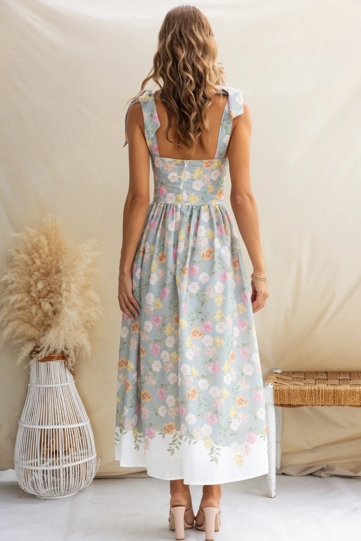 Floral Ruched Spaghetti Strap Maxi Dress