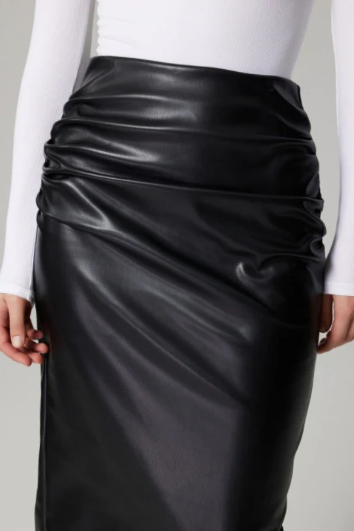 Faux Leather Slit Pencil Dress