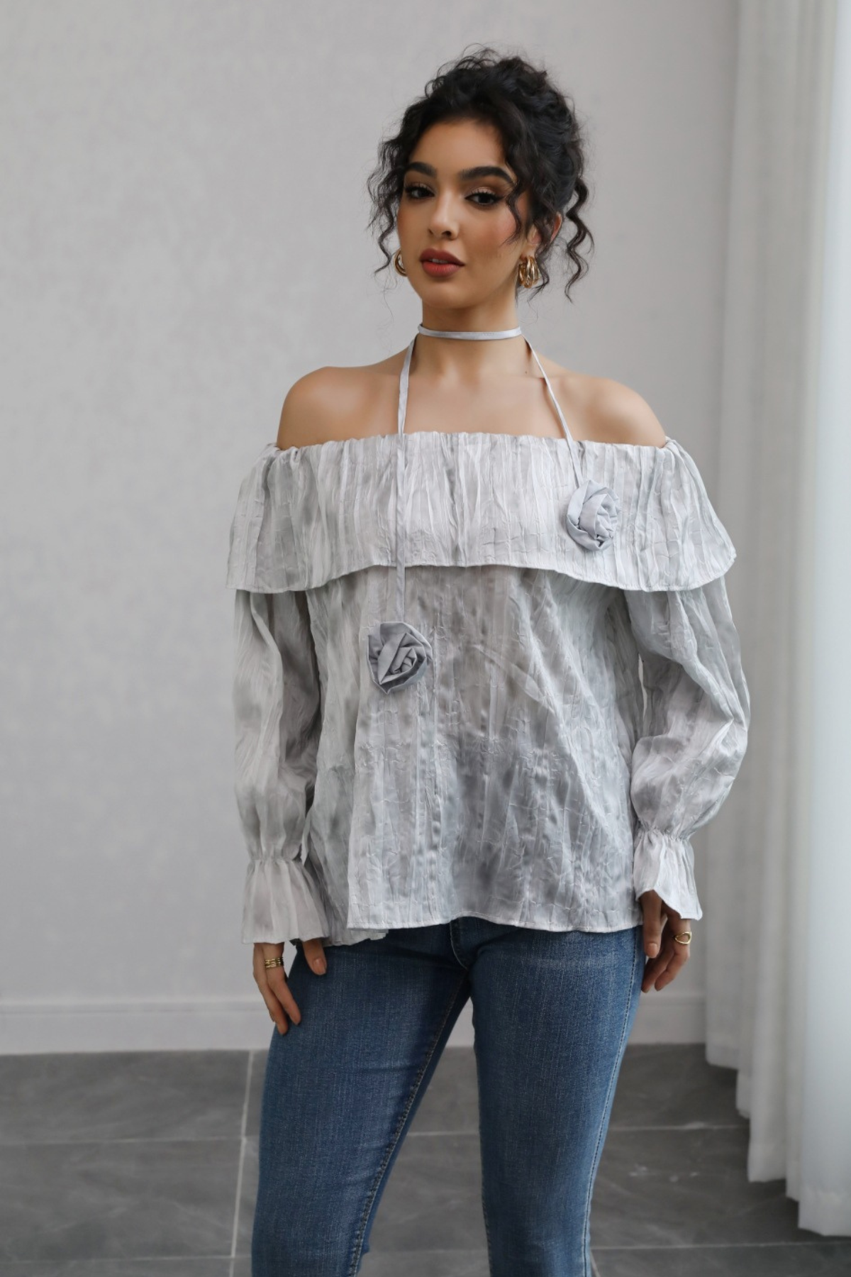 Off-Shoulder 3D Tie Blouse
