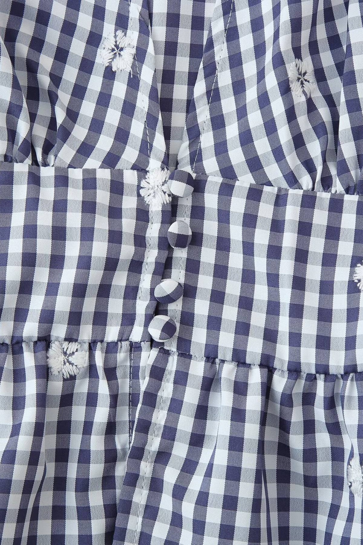 Embroidered Check V-Neck Blouse