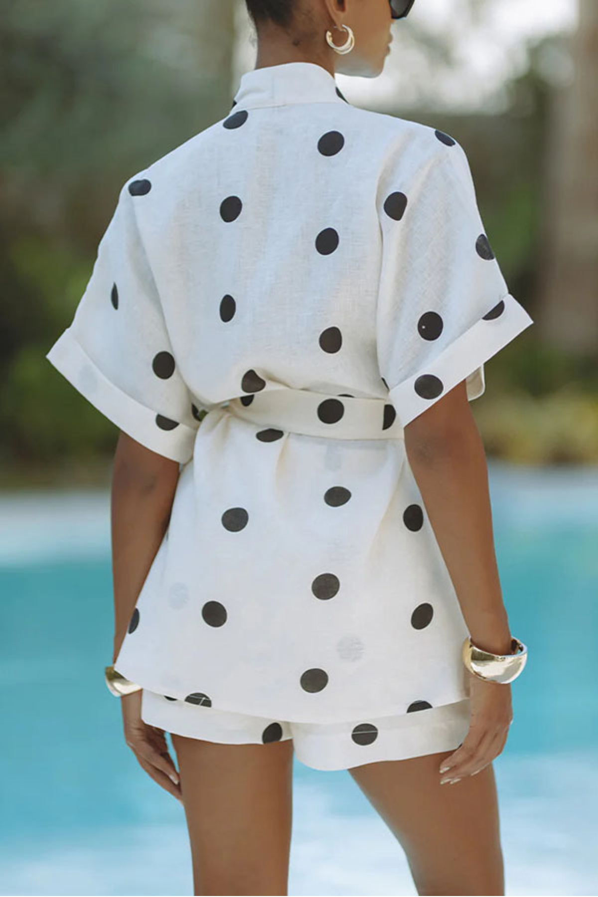 Elegant Polka Dot Belted Two-Piece Set