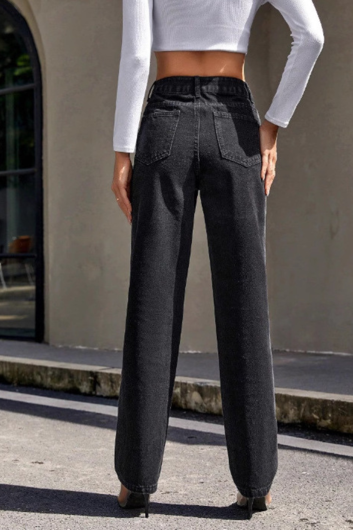 Classic High-Waist Straight Denim Pants