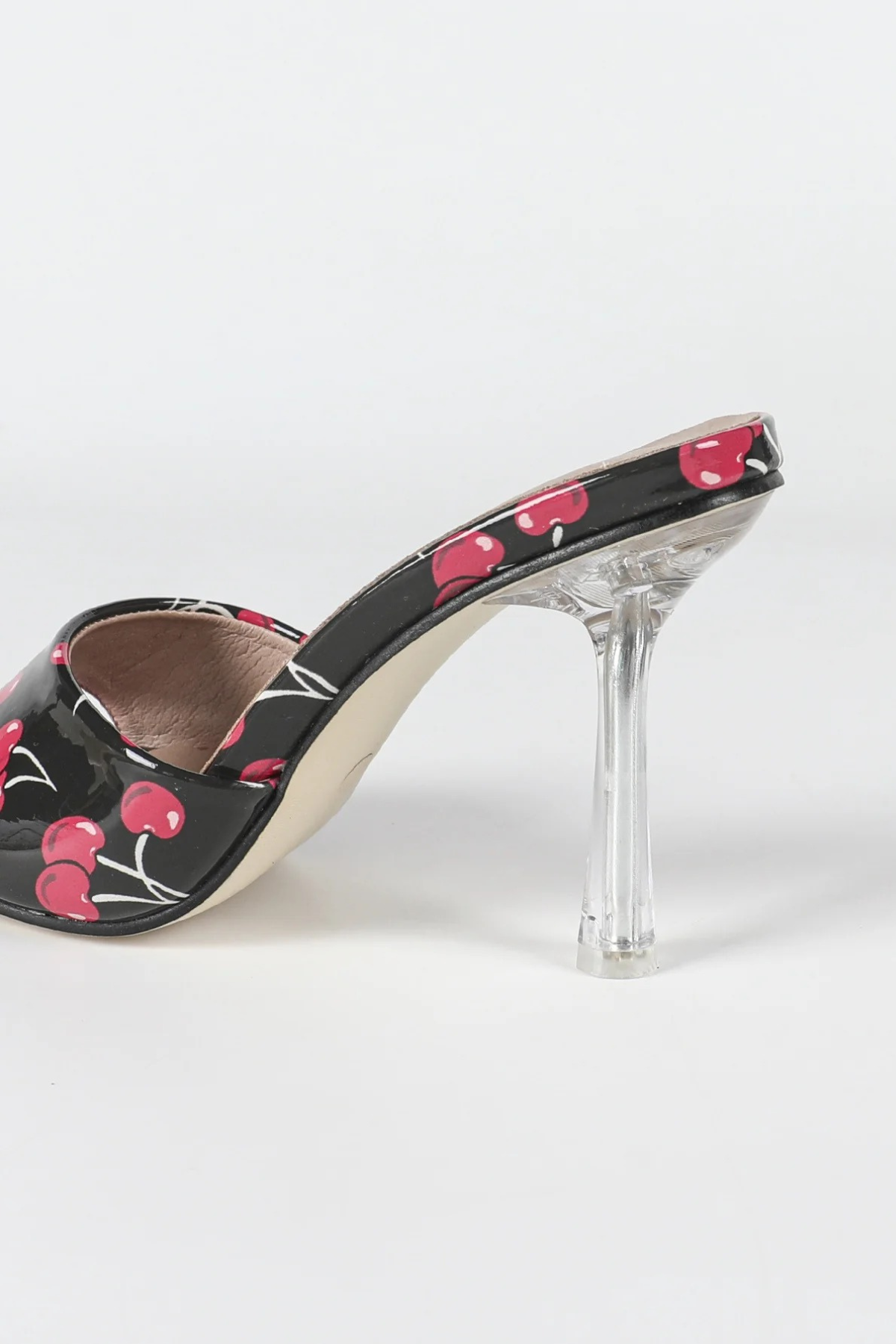 Cherry Printed Peep Toe Chunky Heel Slippers