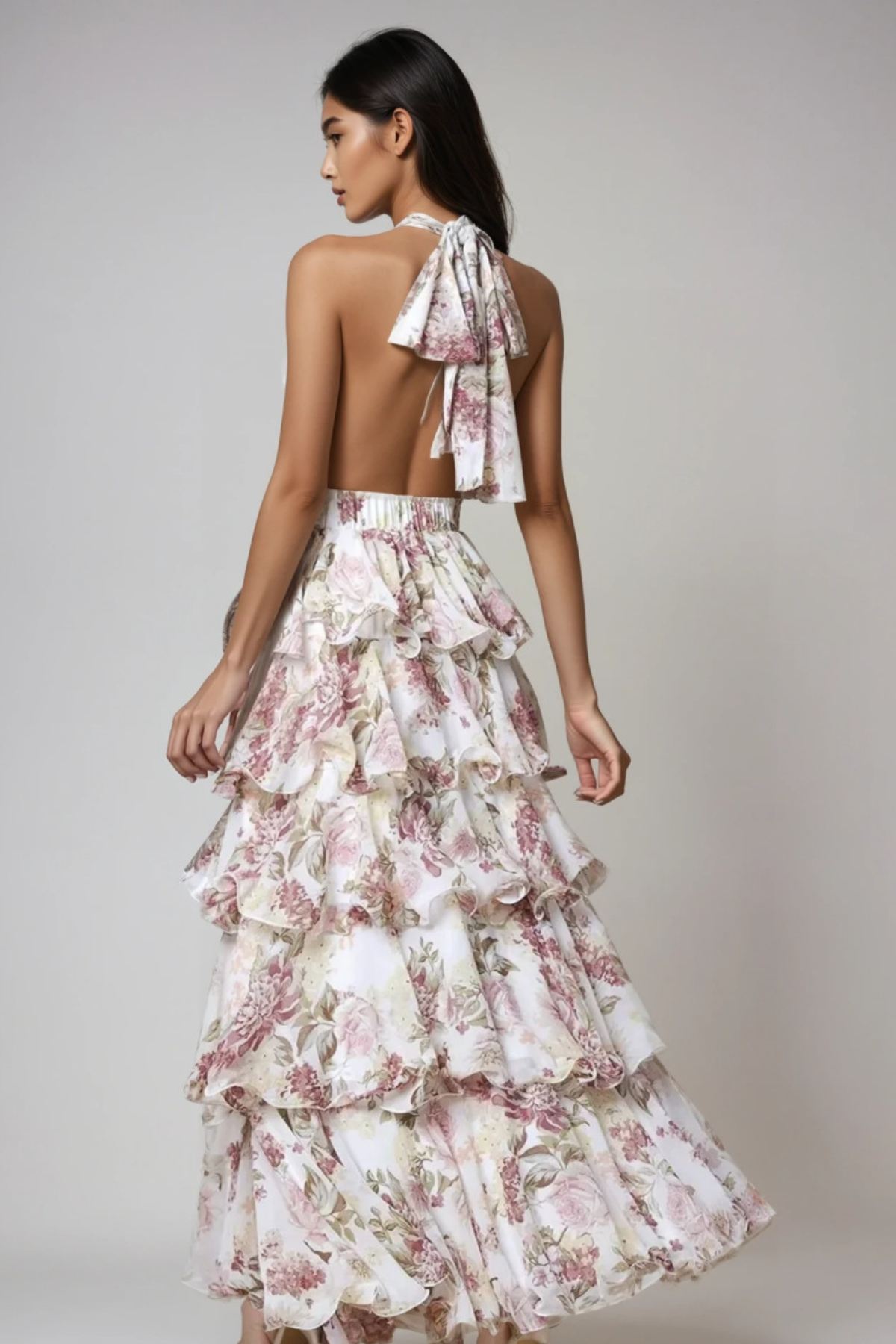 Floral Print V-Neck Layered Dress
