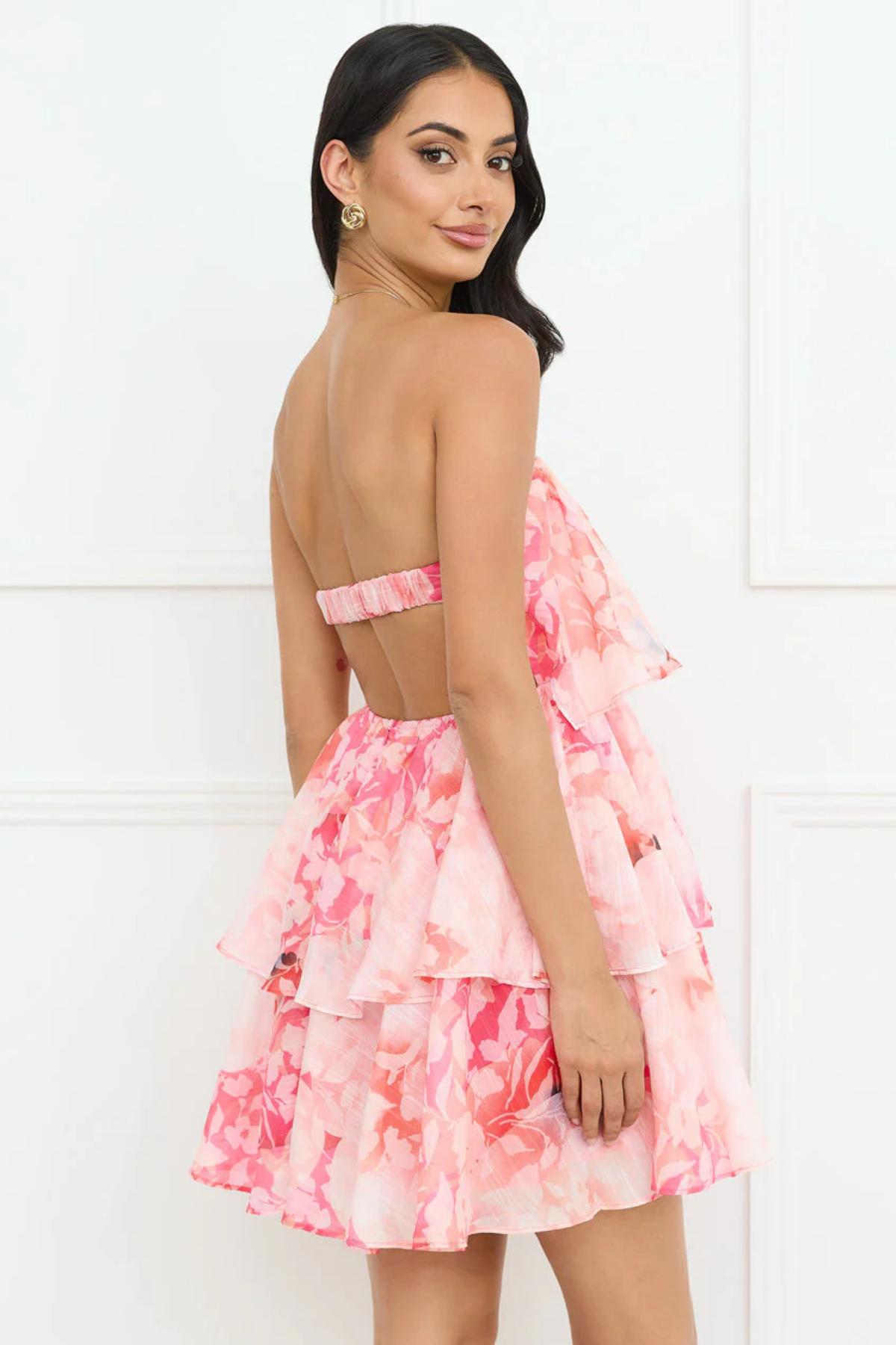 Strapless Tiered Floral Mini Dress