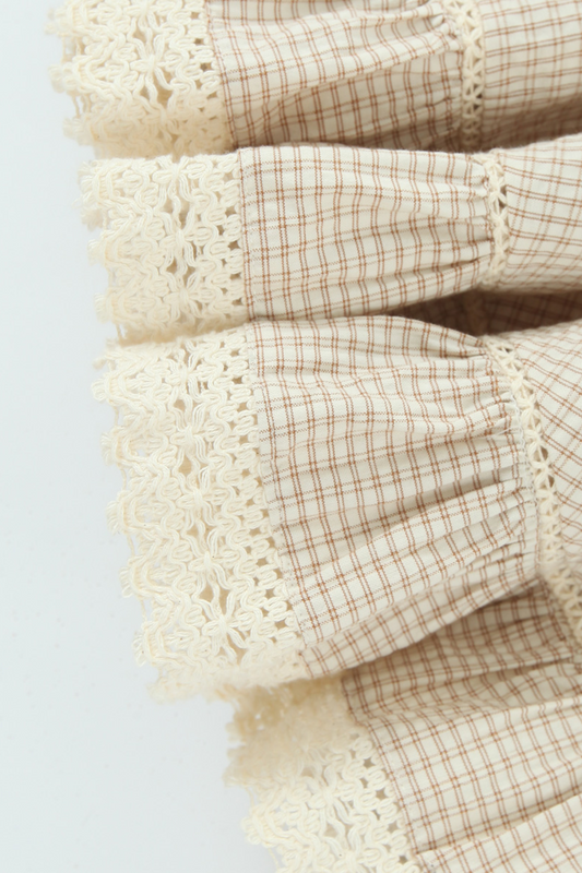 Elegant Gingham Ruffle Embroidery Bottom