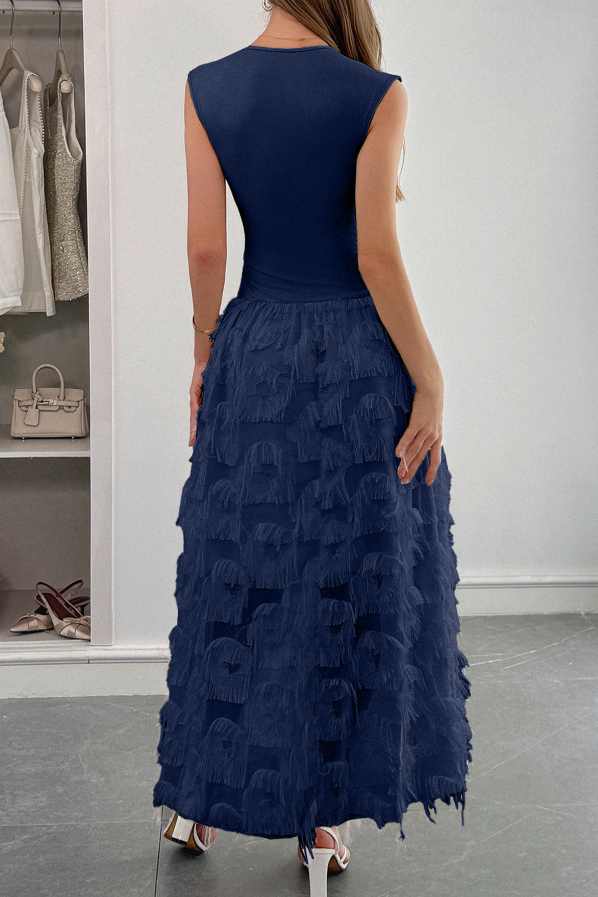 Lace Patchwork Ruched Maxi Dress