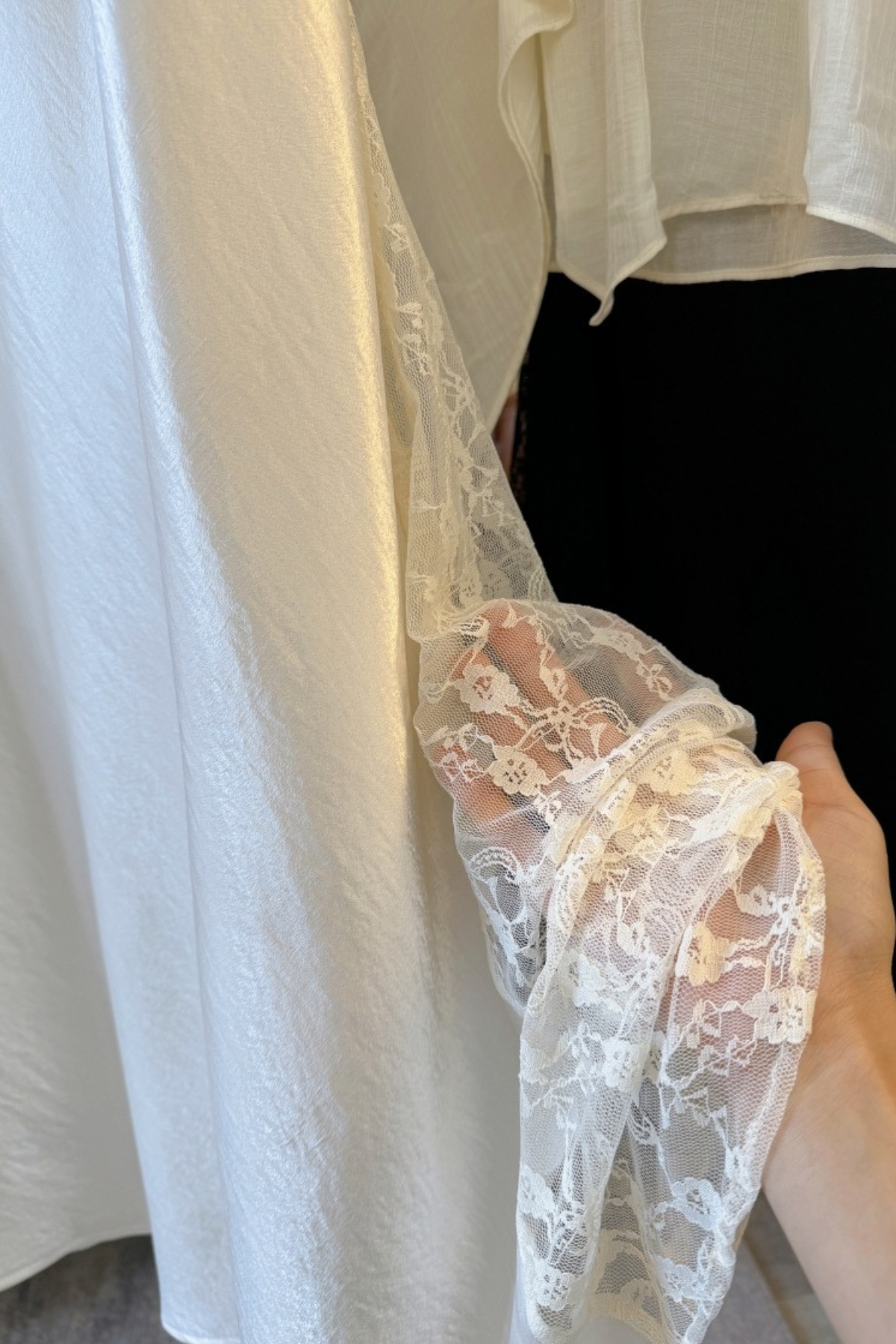 Elegant Satin Lace Detail A-Line Maxi Skirt
