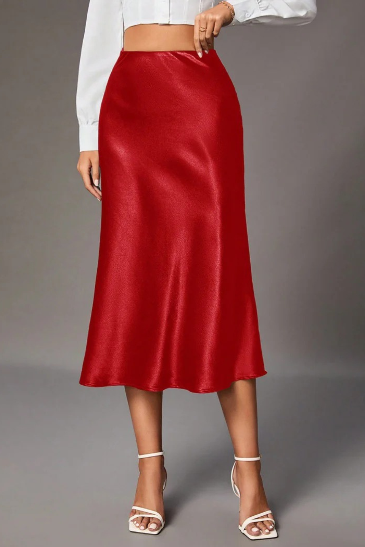 Satin Elegance Zipper Midi Skirt