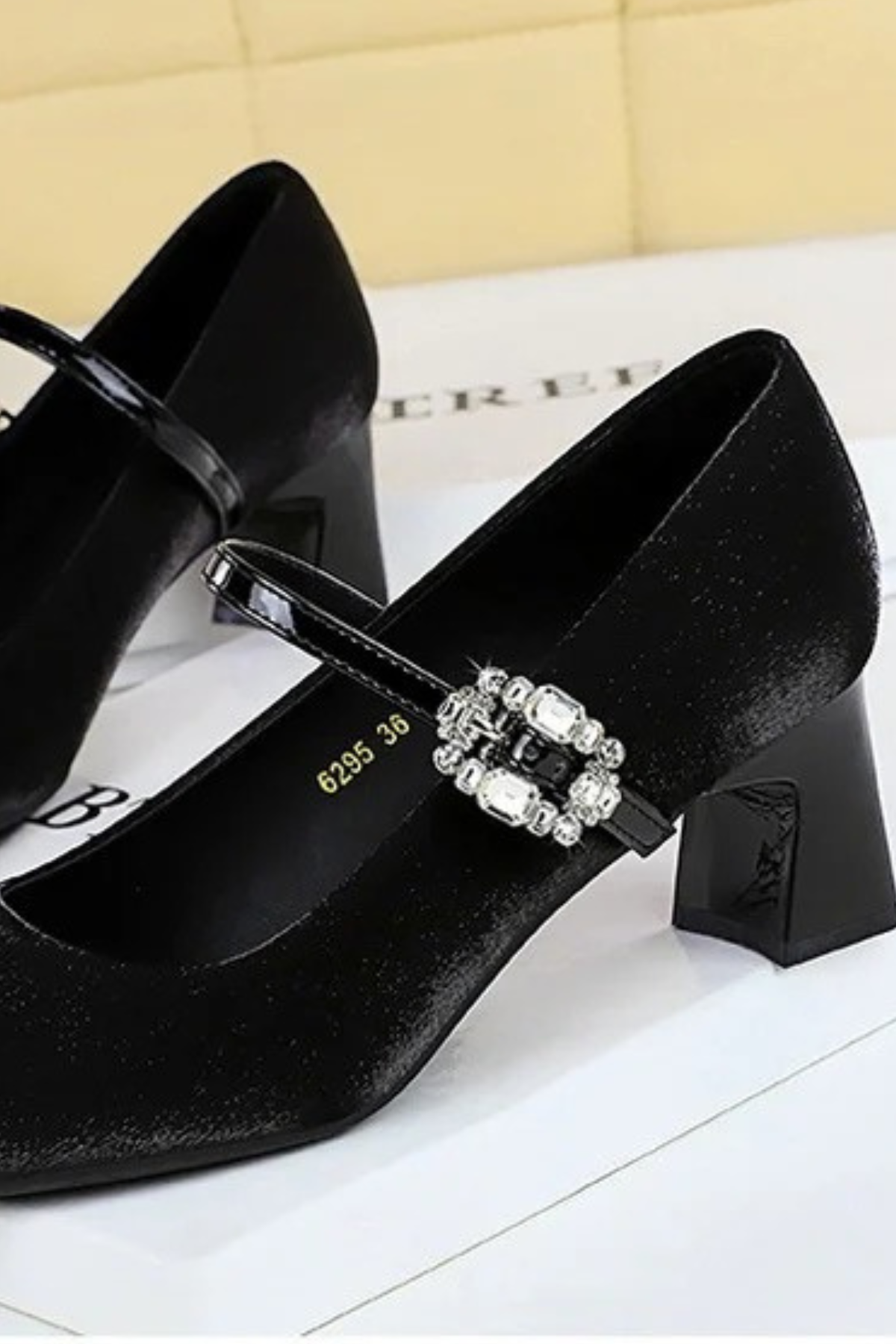 Rhinestone Mary Jane Chunky Heel Pumps