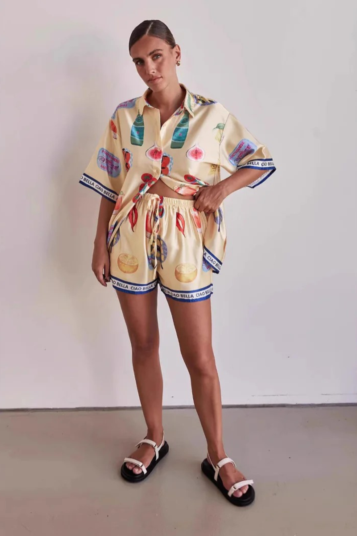 Graphic Collared Button-Down Shirt & Shorts Set